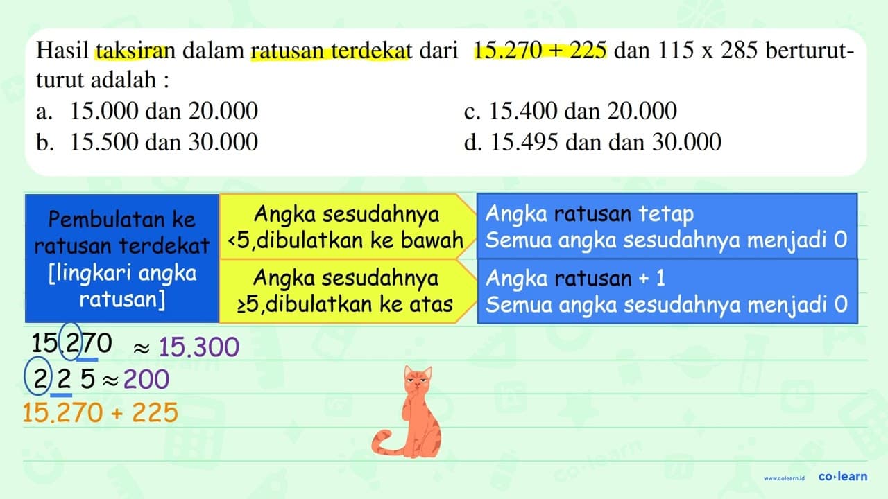 Hasil taksiran dalam ratusan terdekat dari 15.270+225 dan