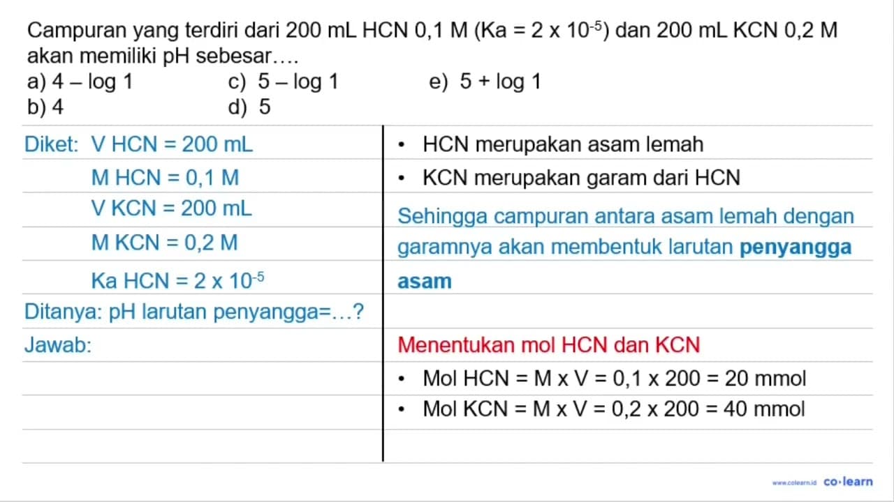 Campuran yang terdiri dari 200 m L H C N 0,1 M(K a=2 x