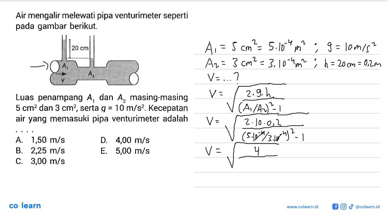 Air mengalir melewati pipa venturimeter seperti pada gambar