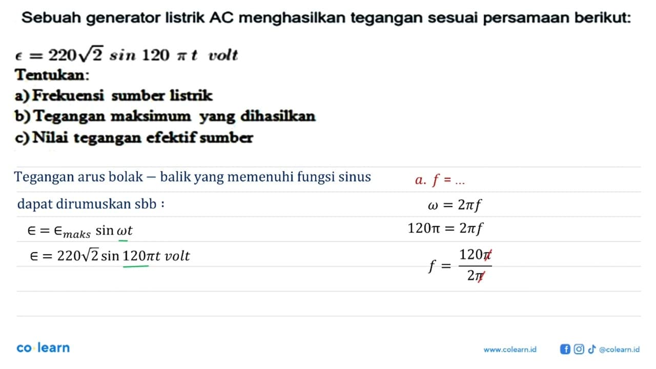 Sebuah generator listrik AC menghasilkan tegangan sesuai