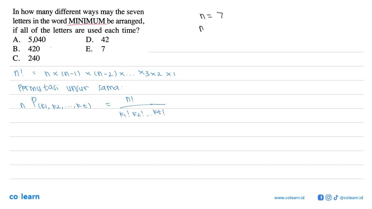 In how many different ways may the seven letters in the