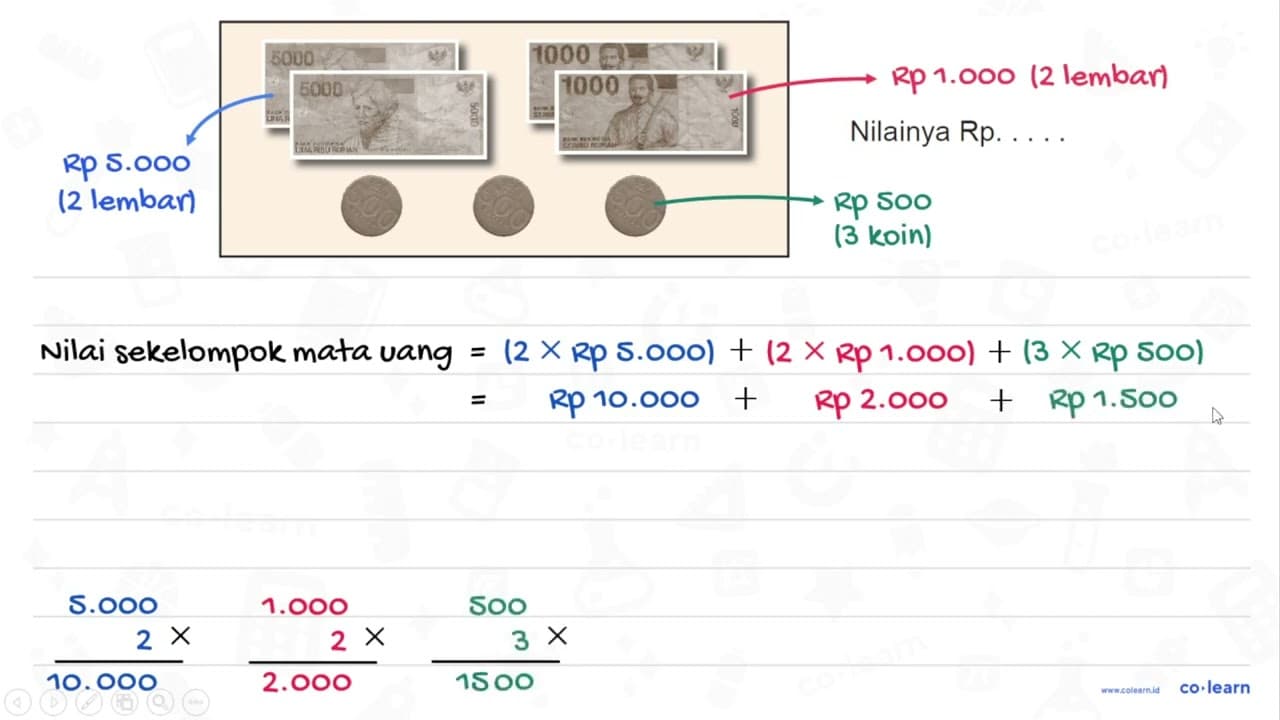 5000 5000 1000 1000 500 500 500 Nilainya Rp. ....