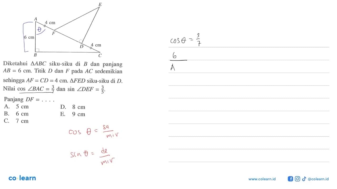 4 cm 4 cm 6 cm Diketahui segitiga ABC siku-siku di B dan