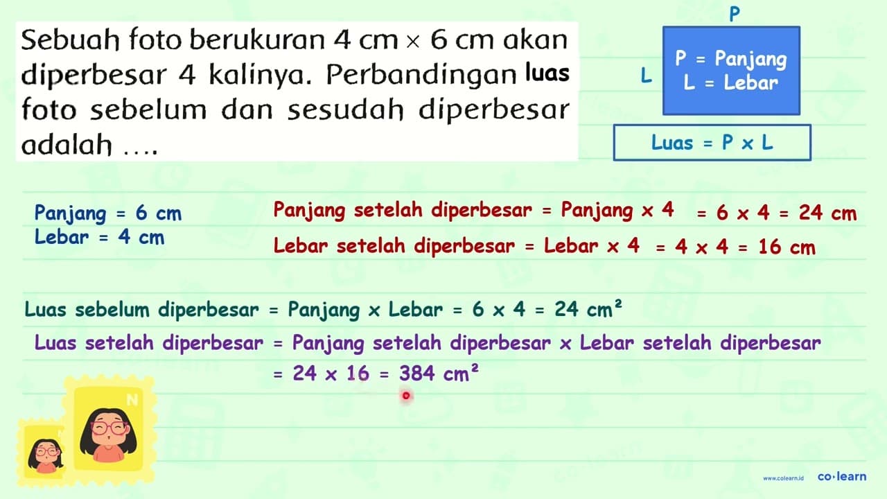 Sebuah foto berukuran 4 cm x 6 cm akan diperbesar 4