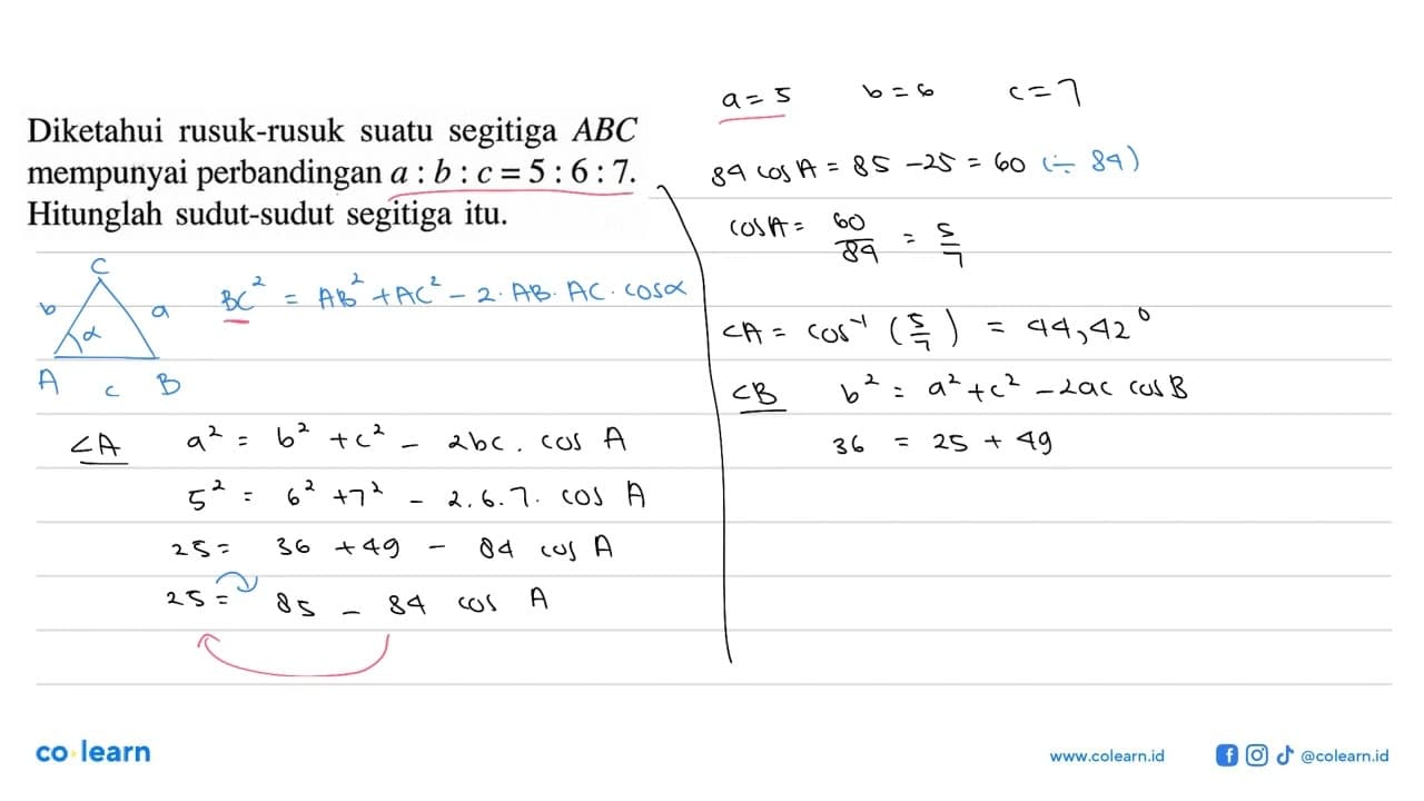 Diketahui rusuk-rusuk suatu segitiga ABC mempunyai