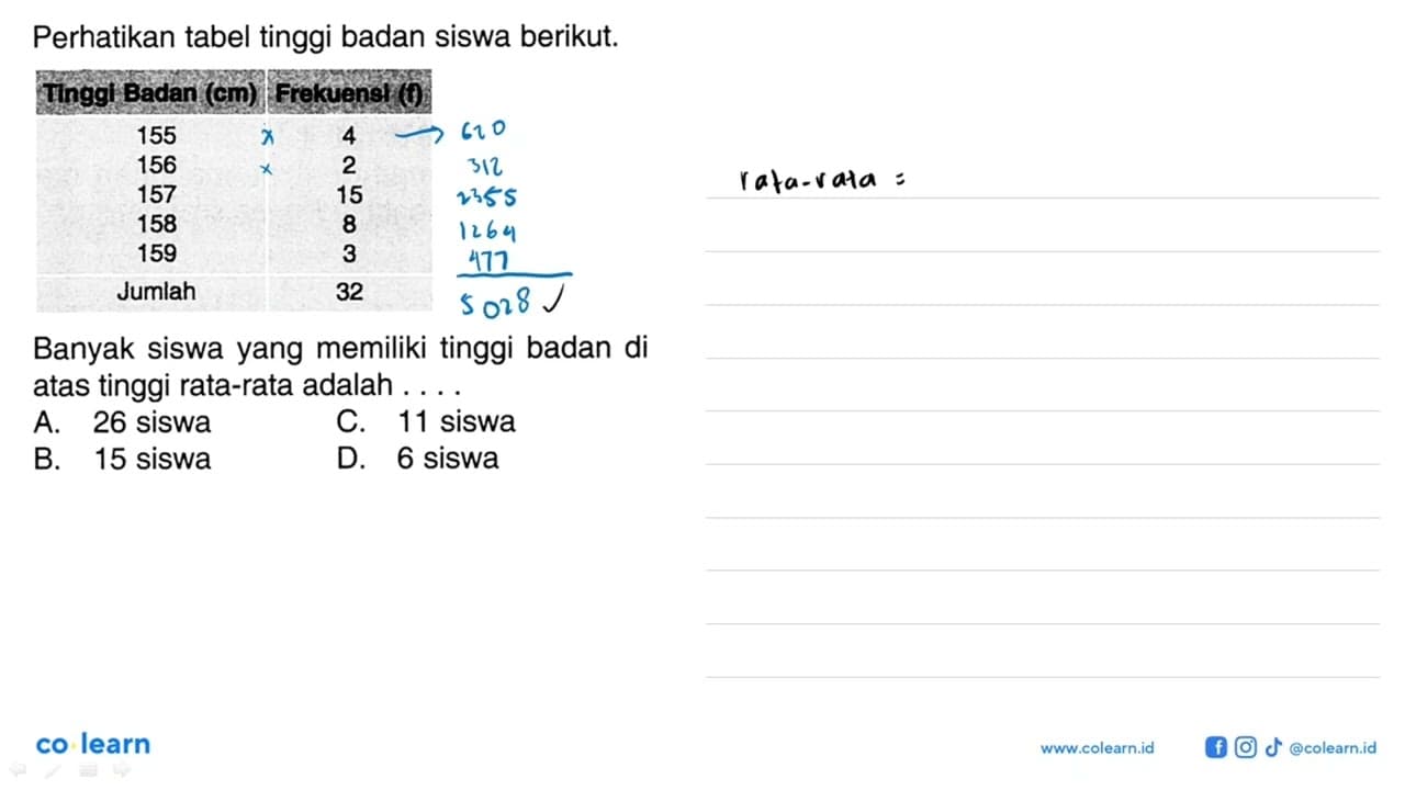 Perhatikan tabel tinggi badan siswa berikut. Tinggi badan