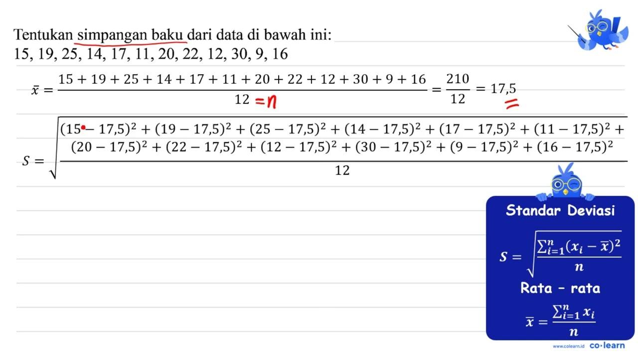 Tentukan simpangan baku dari data di bawah ini: