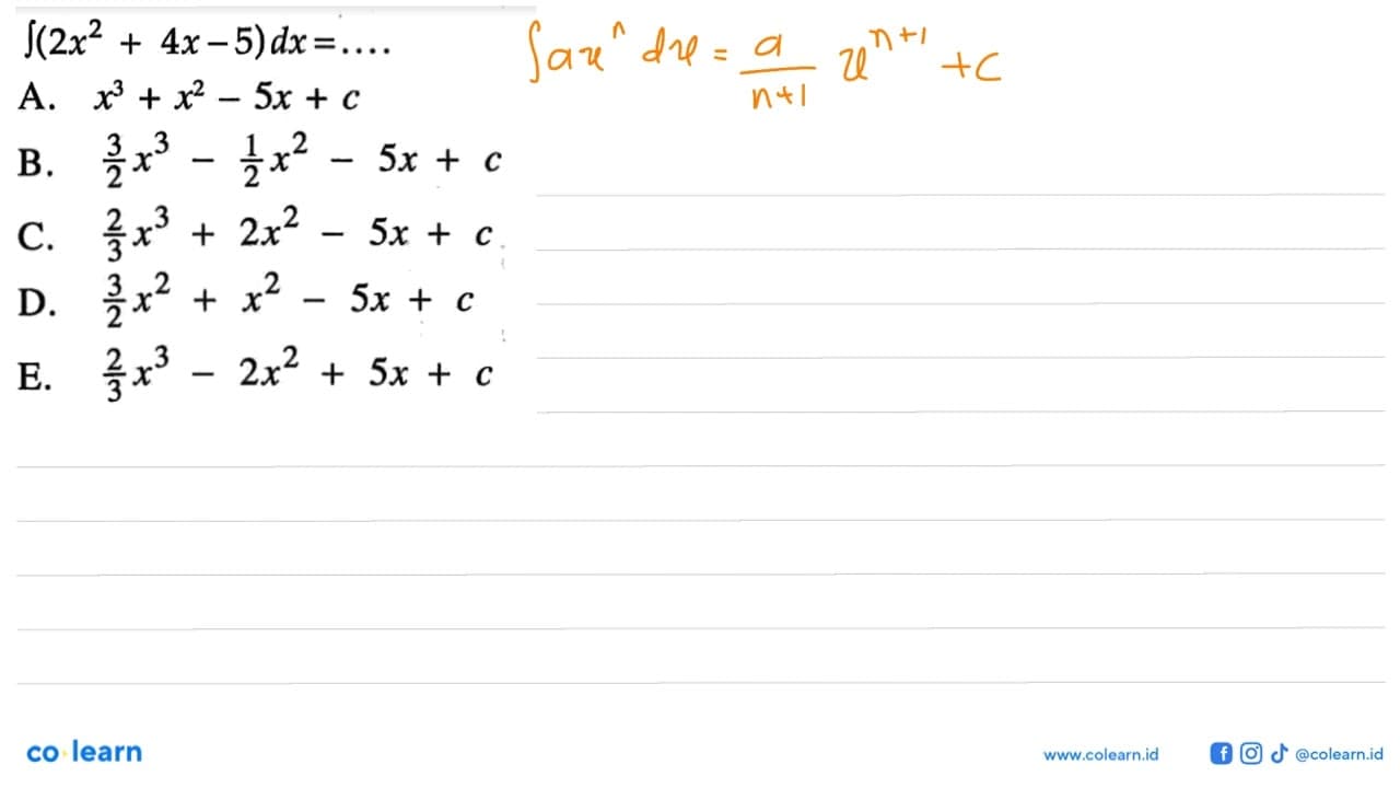 integral(2 x^2+4 x-5) d x=....