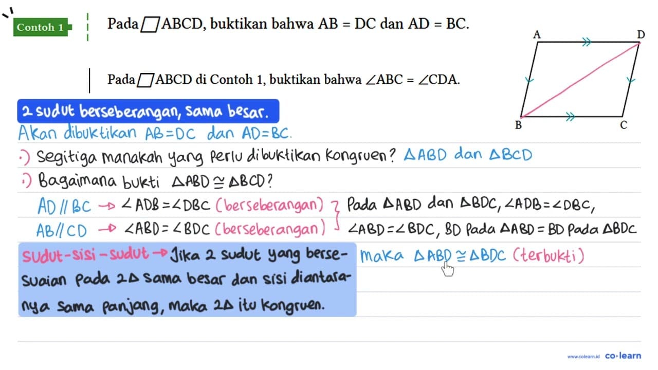 Contoh 1 Pada ... ABCD, buktikan bahwa AB = DC dan AD = BC.