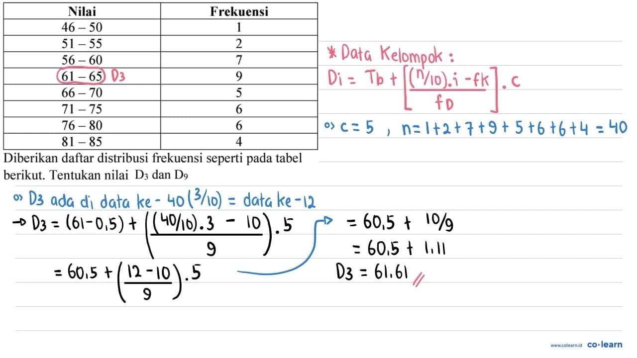 Nilai Frekuensi 46-50 1 51-55 2 56-60 7 61-65 9 66-70 5