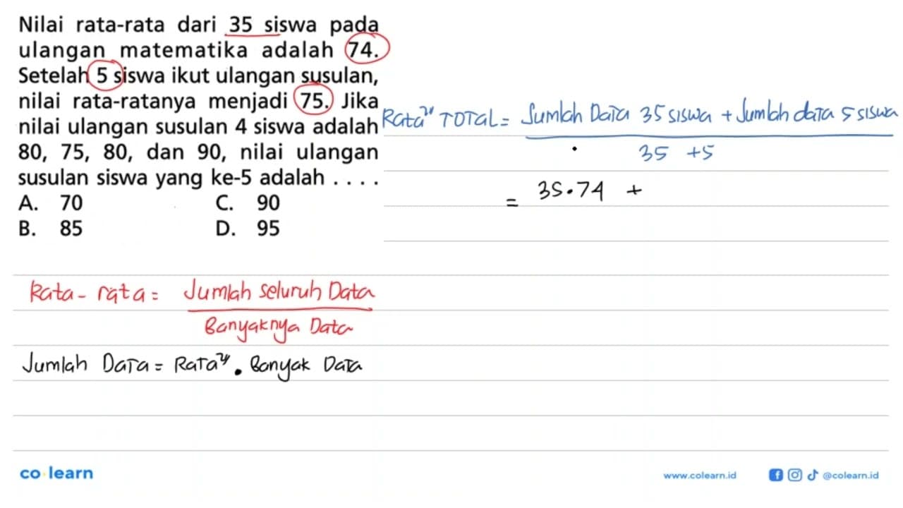 Nilai rata-rata dari 35 siswa pada ulangan matematika