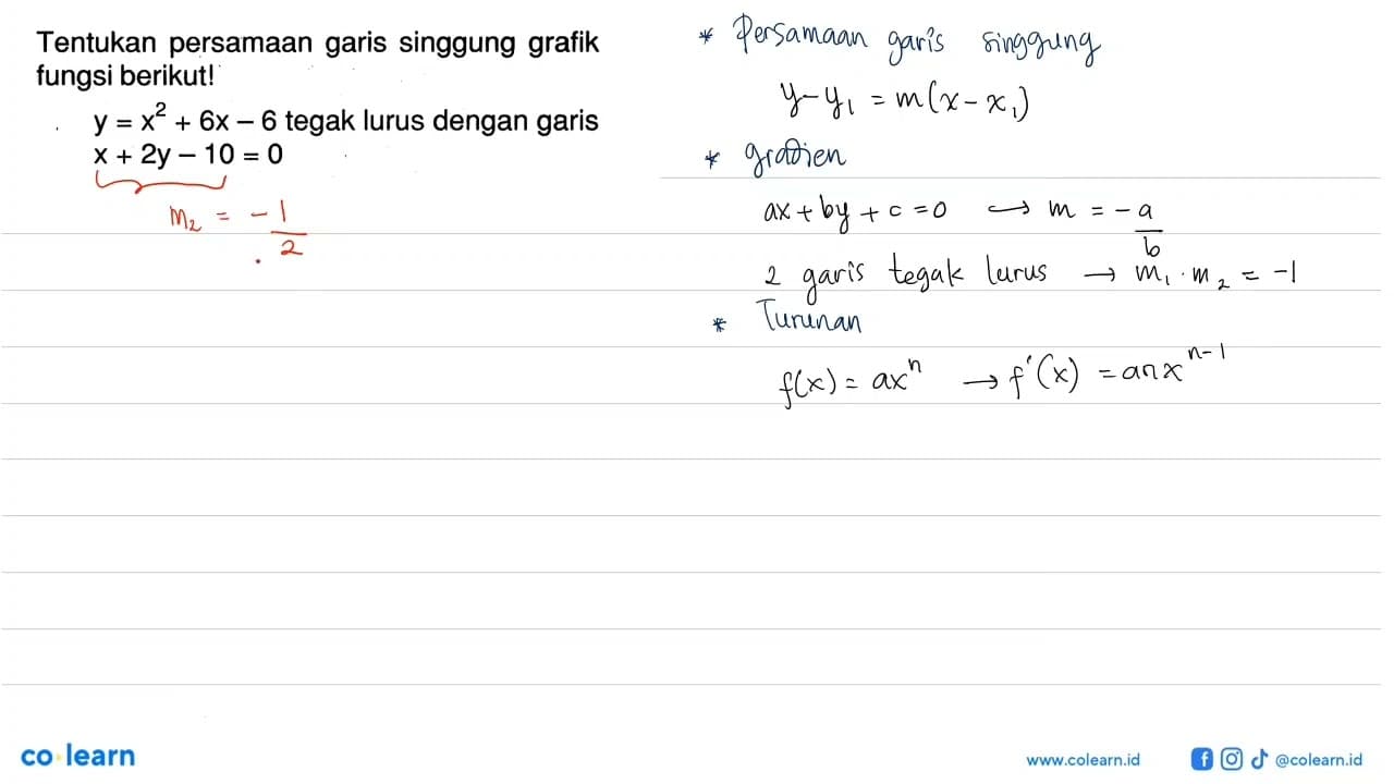 Tentukan persamaan garis singgung grafik fungsi