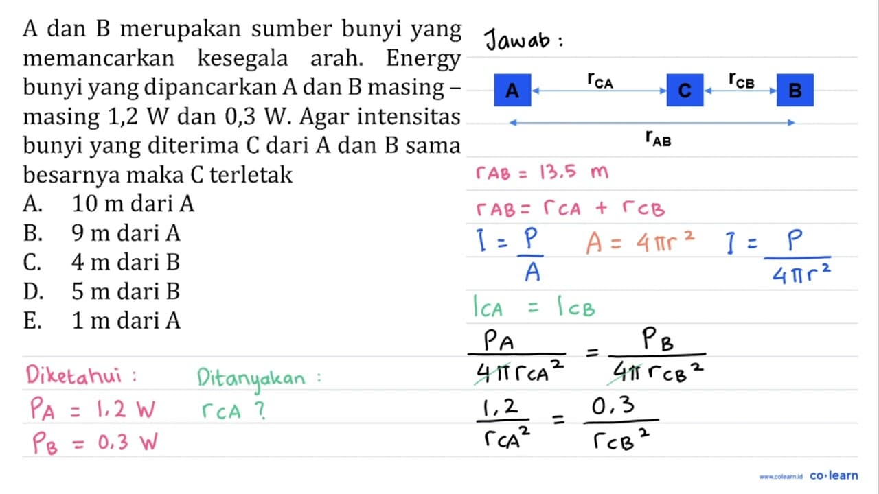 A dan B merupakan sumber bunyi yang memancarkan kesegala