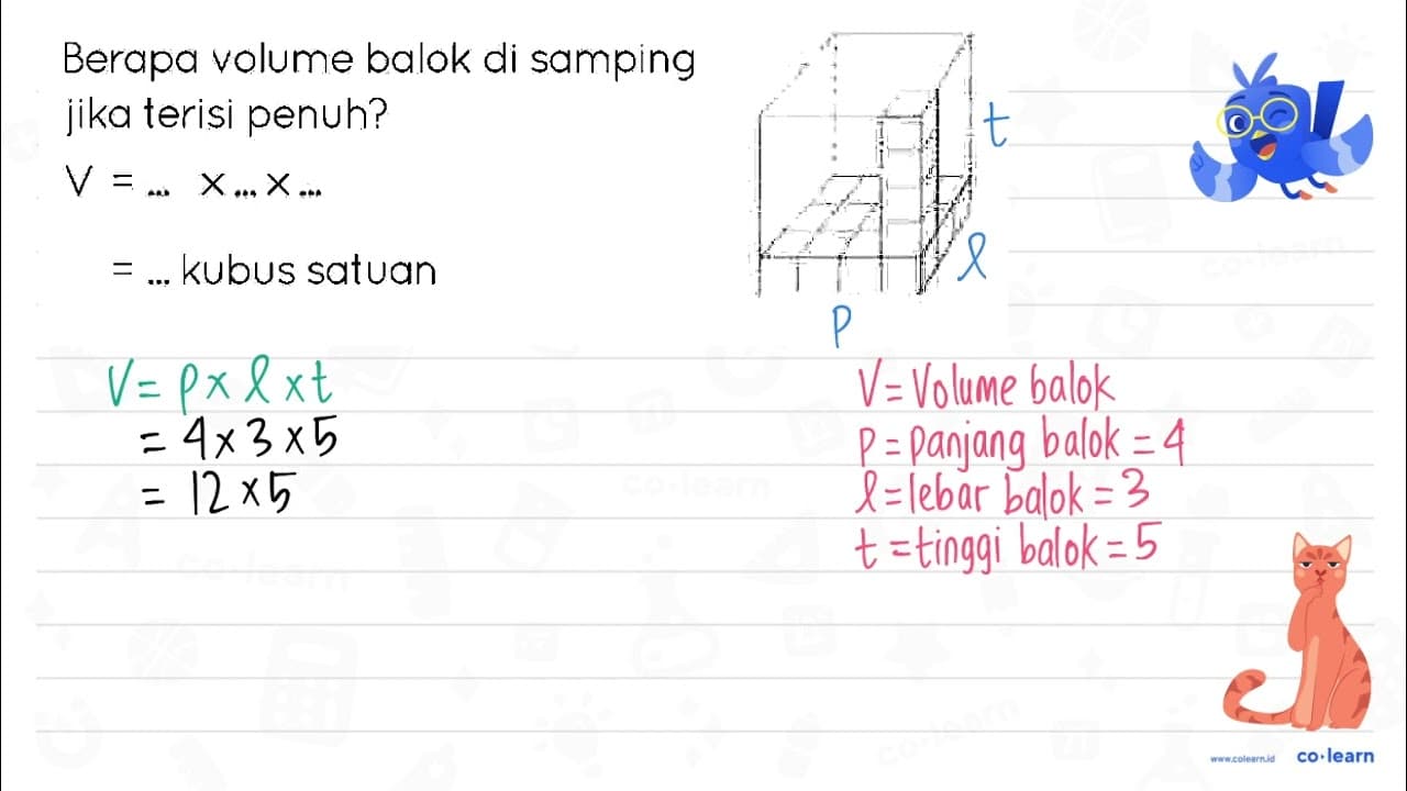 Berapa volume balok di samping jika terisi penuh? V =... x