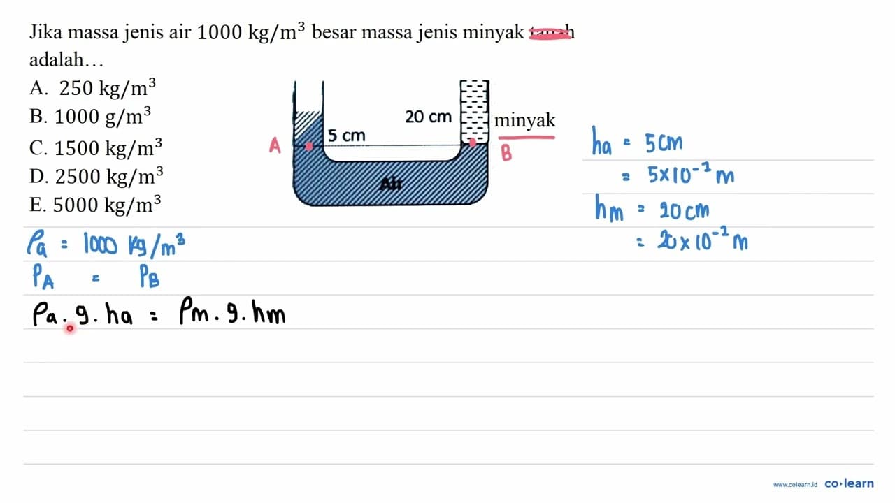 Jika massa jenis air 1000 kg / m^(3) besar massa jenis