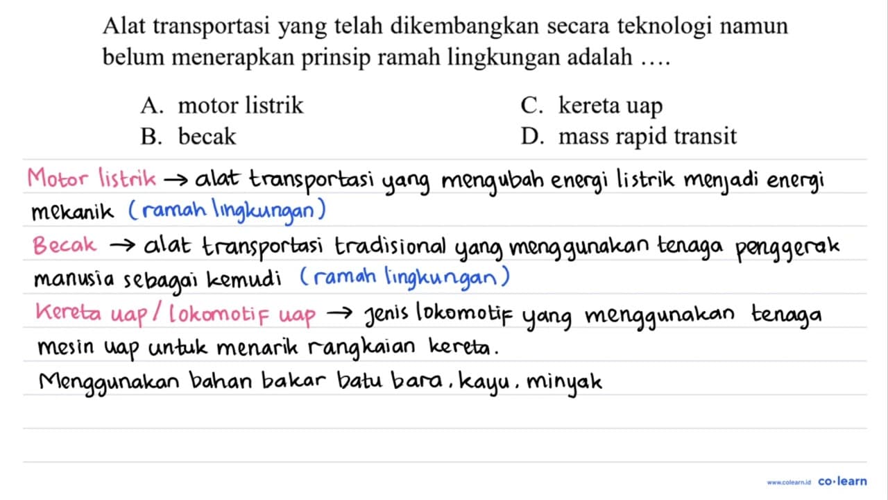 Alat transportasi yang telah dikembangkan secara teknologi