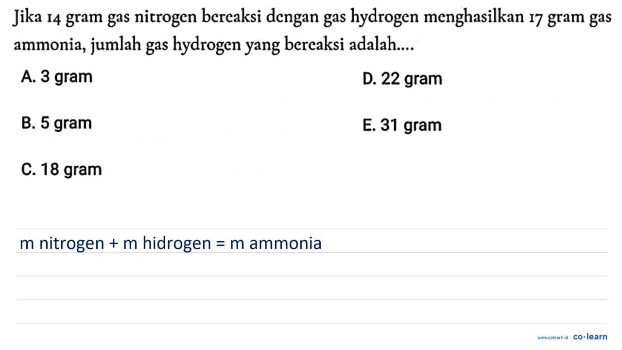 Jika i4 gram gas nitrogen bereaksi dengan gas hydrogen