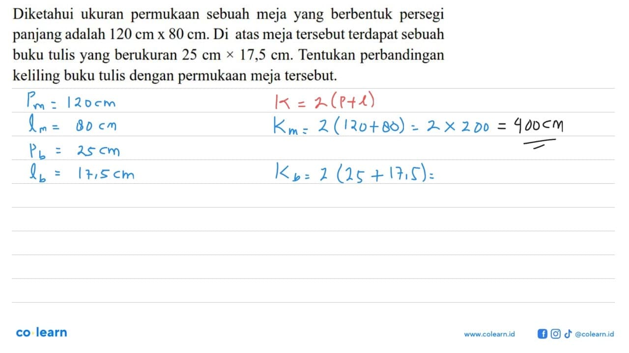 Diketahui ukuran permukaan sebuah mejayang berbentuk