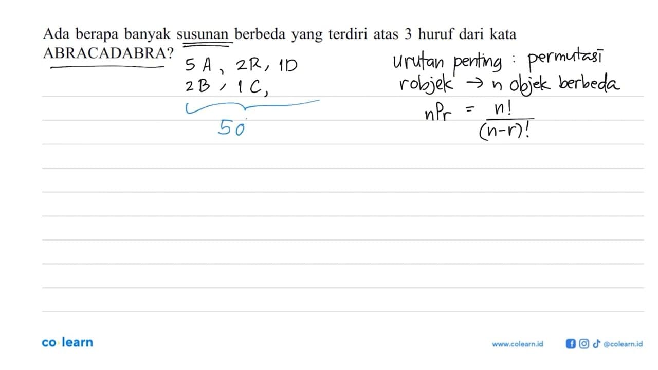 Ada berapa banyak susunan berbeda yang terdiri atas 3 huruf