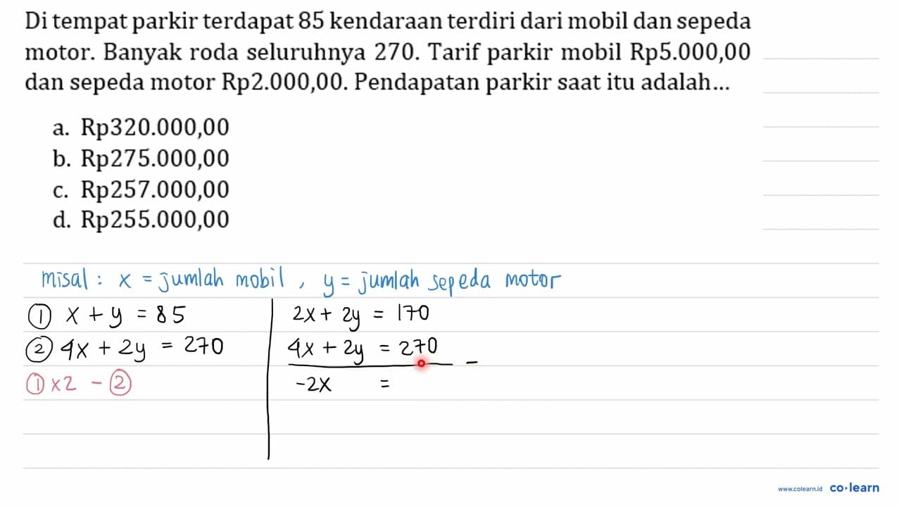 Di tempat parkir terdapat 85 kendaraan terdiri dari mobil