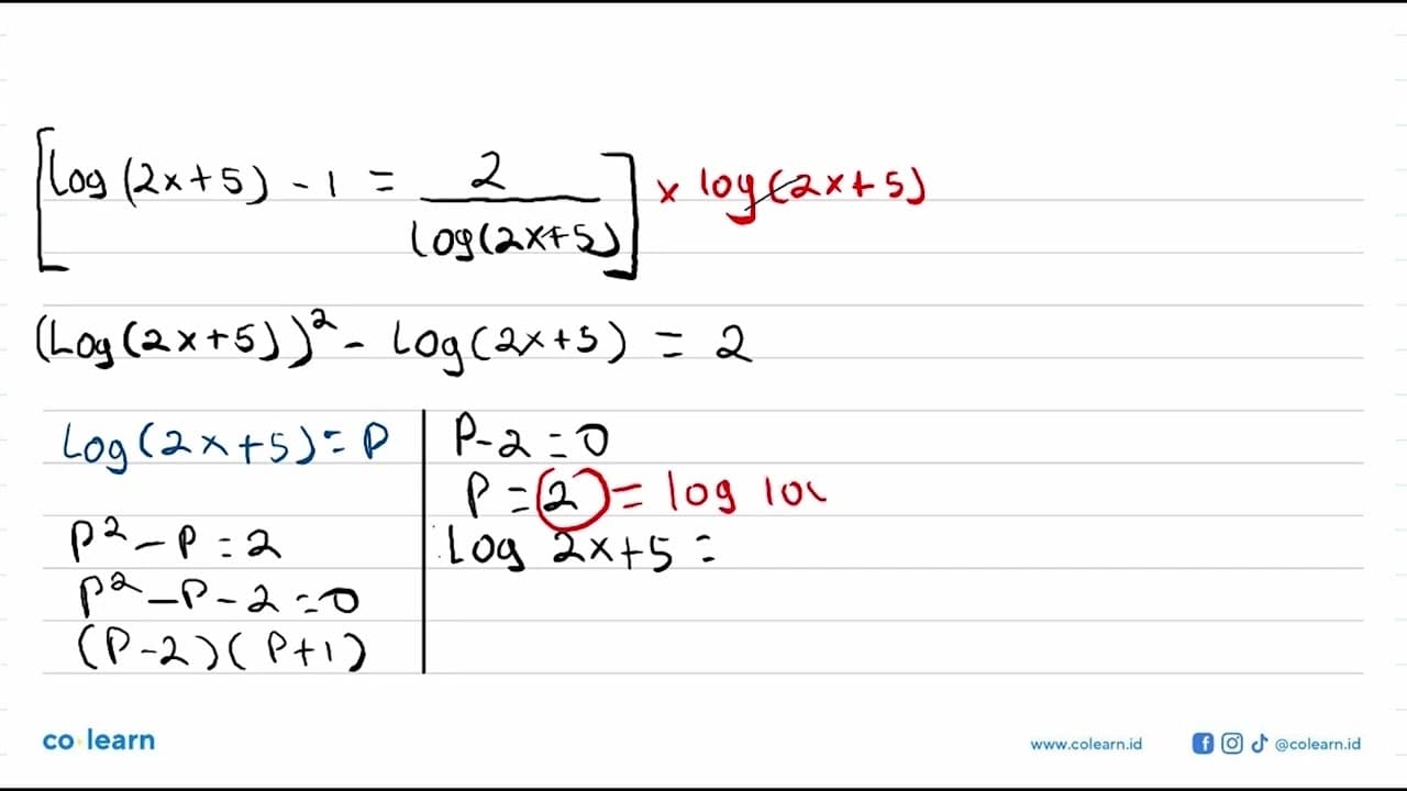 Jika log ((2x+5)/10)=2x+5 log 100, nilai x yang memenuhi