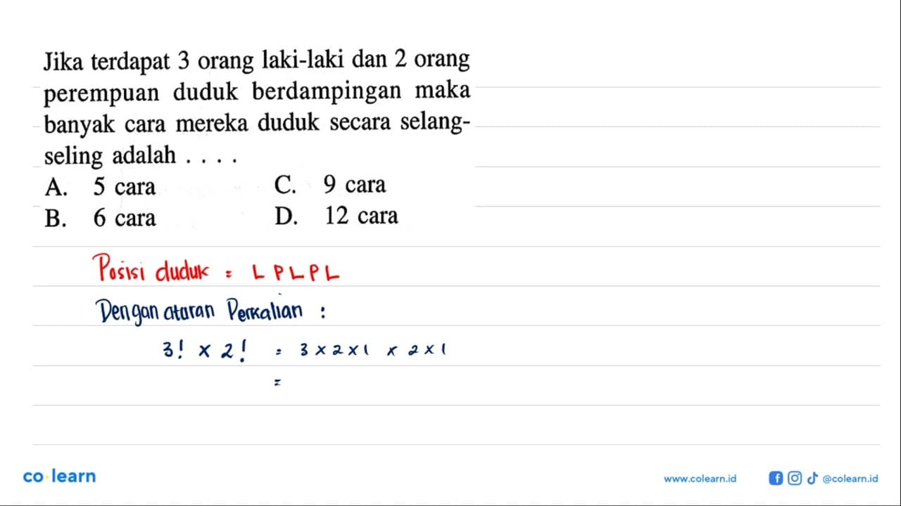 Jika terdapat 3 orang laki-laki dan 2 orang perempuan duduk