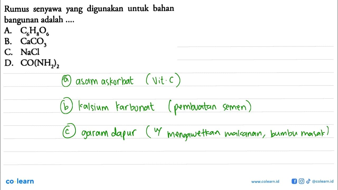 Rumus senyawa yang digunakan untuk bahan bangunan adalah