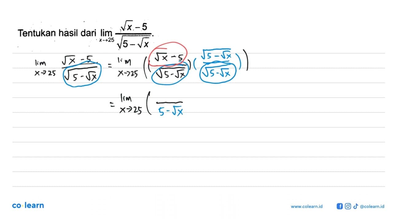 Tentukan hasil dari lim x ->25