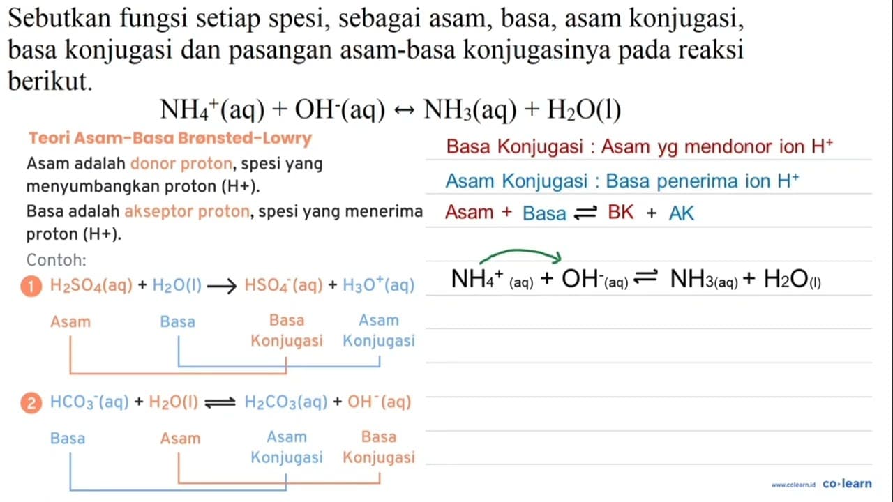 Sebutkan fungsi setiap spesi, sebagai asam, basa, asam