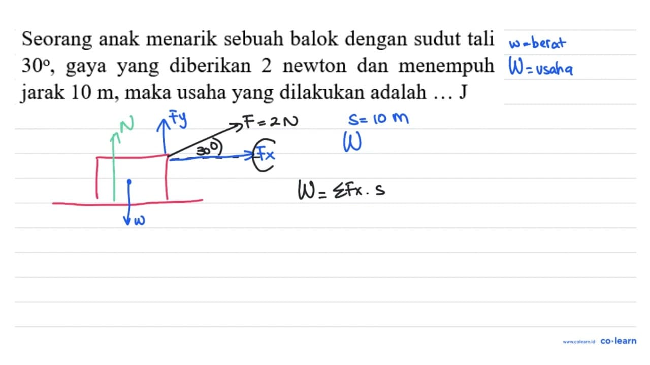 Seorang anak menarik sebuah balok dengan sudut tali 30 ,