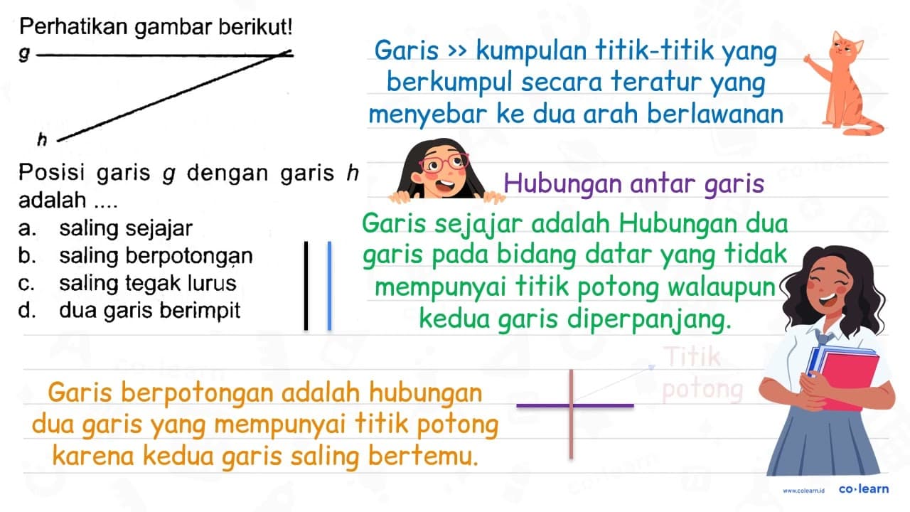 Perhatikan gambar berikut! {g) Posisi garis g dengan garis