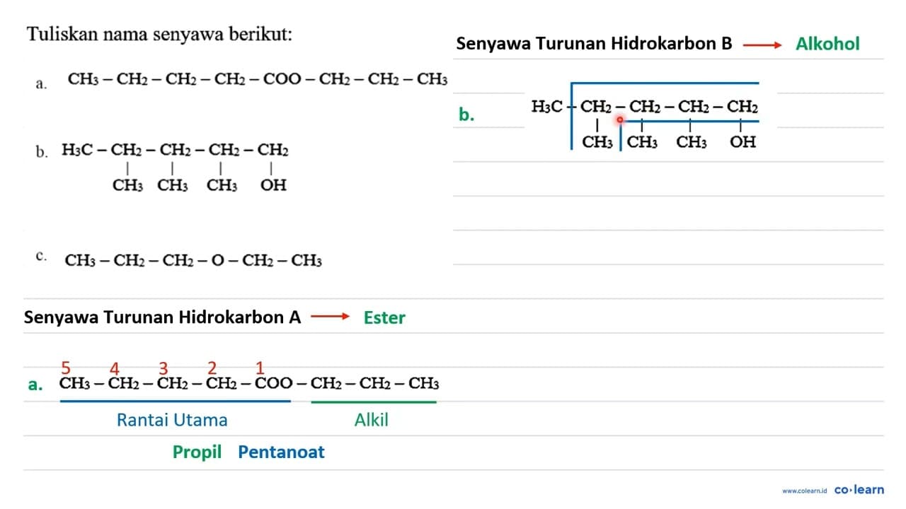 Tuliskan nama senyawa berikut: a. CH3 - CH2 - CH2 - CH2 -