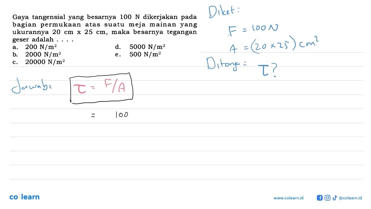 Gaya tangensial yang besarnya 100 N dikerjakan pada bagian