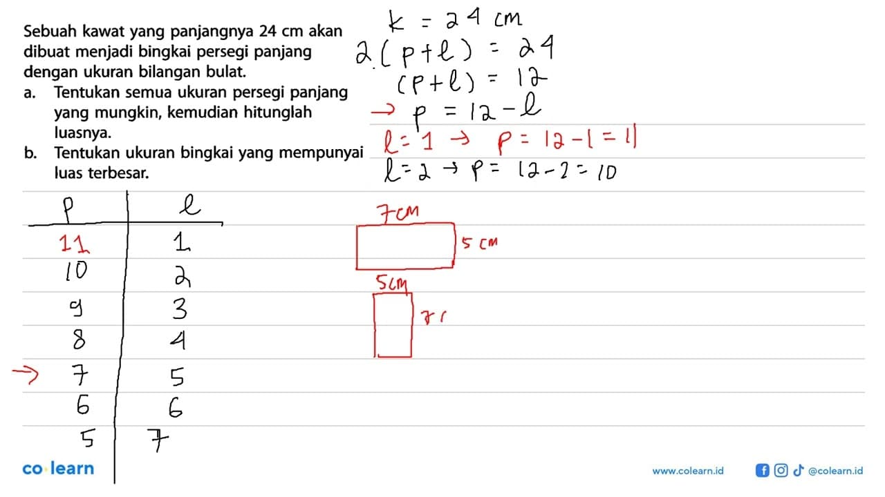 Sebuah kawat yang panjangnya 24 cm akan dibuat menjadi