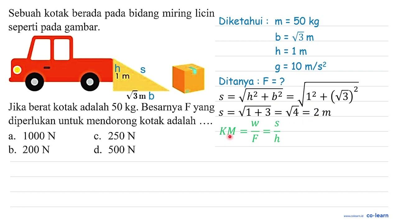 Sebuah kotak berada pada bidang miring licin seperti pada