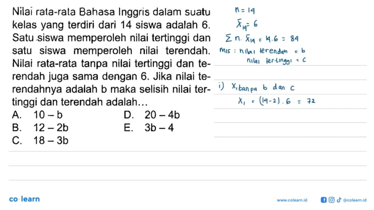 Nilai rata-rata Bahasa Inggris dalam suatu kelas yang