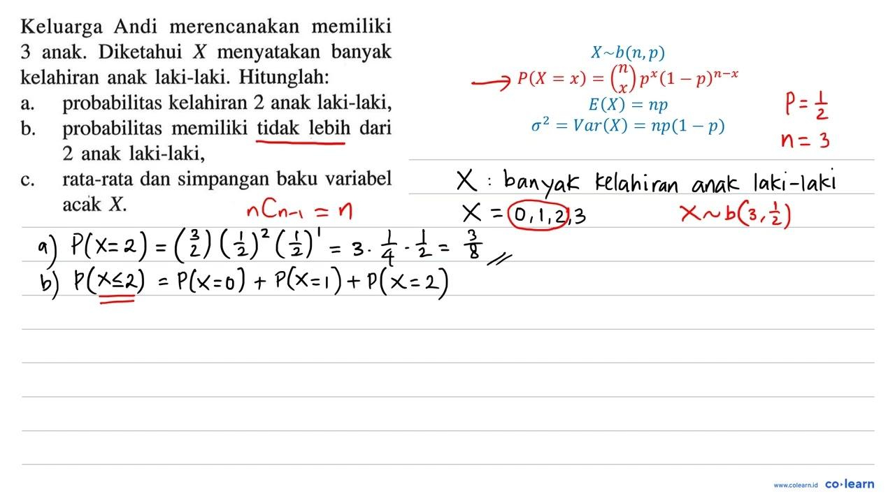 Keluarga Andi merencanakan memiliki 3 anak. Diketahui X