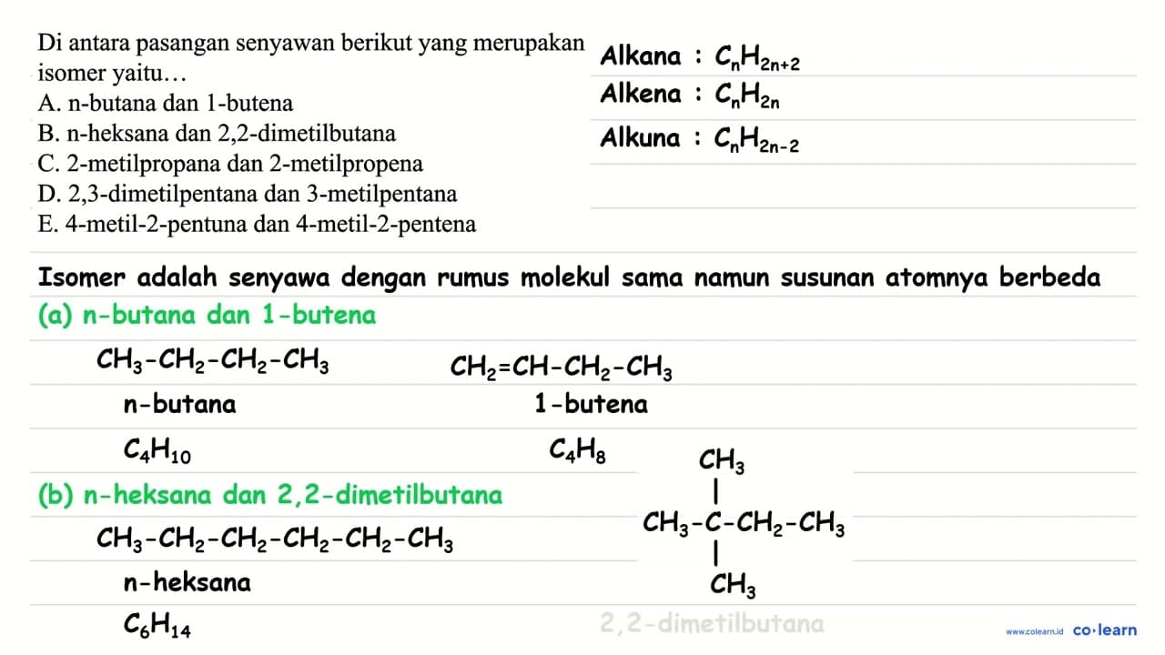 Di antara pasangan senyawan berikut yang merupakan isomer