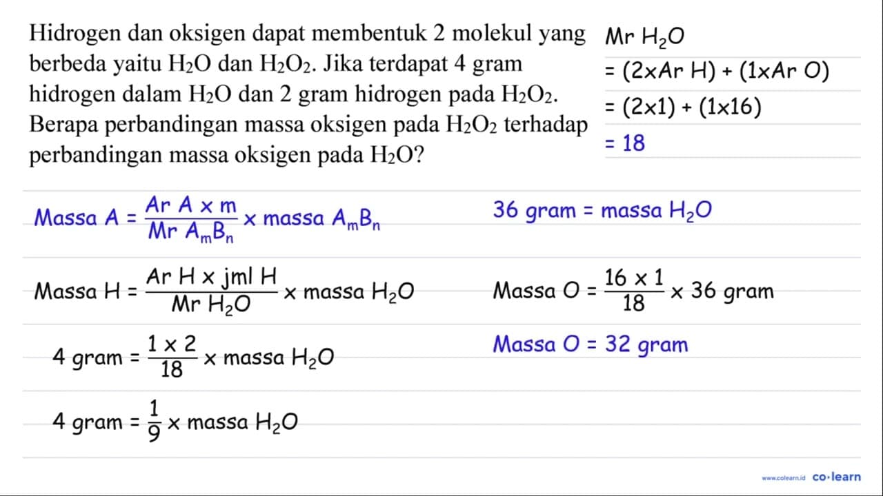 Hidrogen dan oksigen dapat membentuk 2 molekul yang berbeda