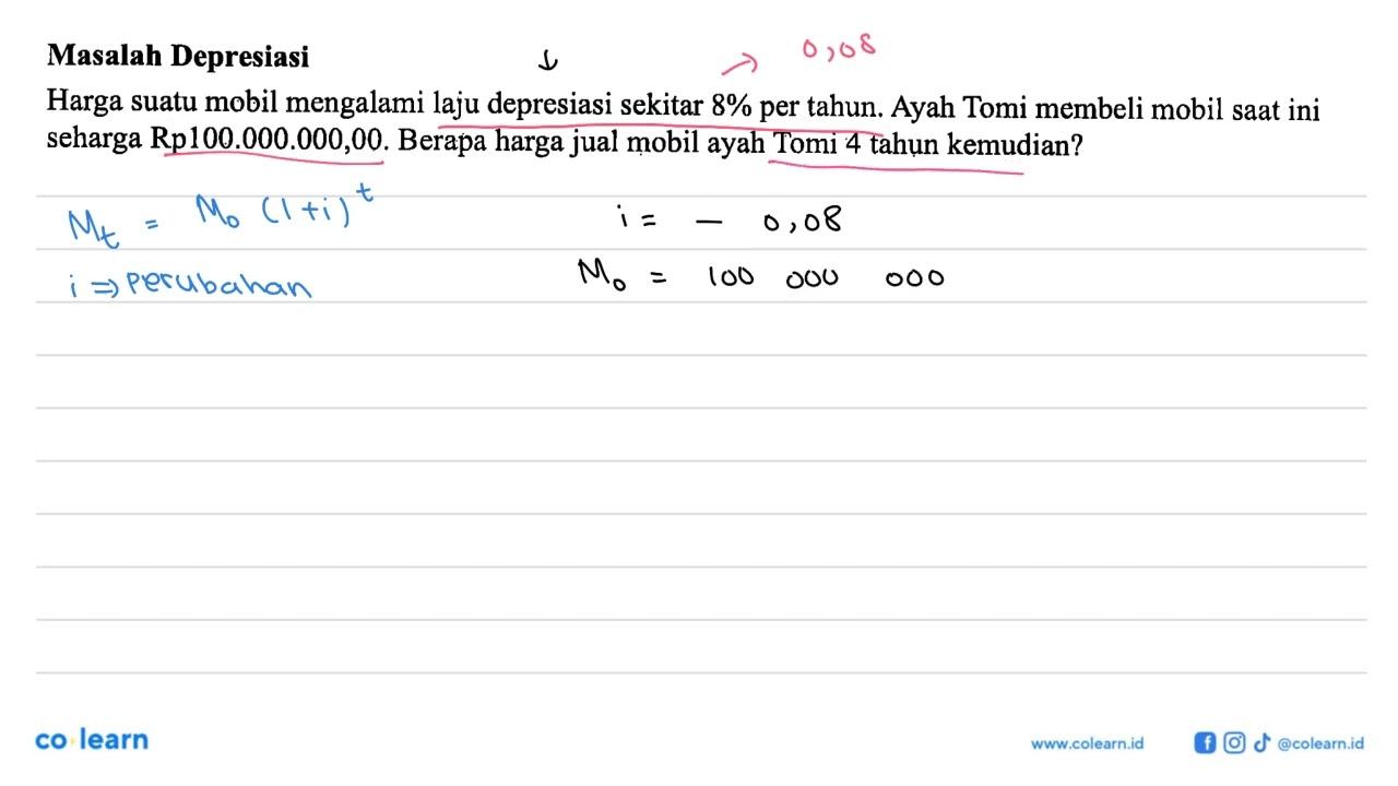 Masalah Depresiasi Harga suatu mobil mengalami laju