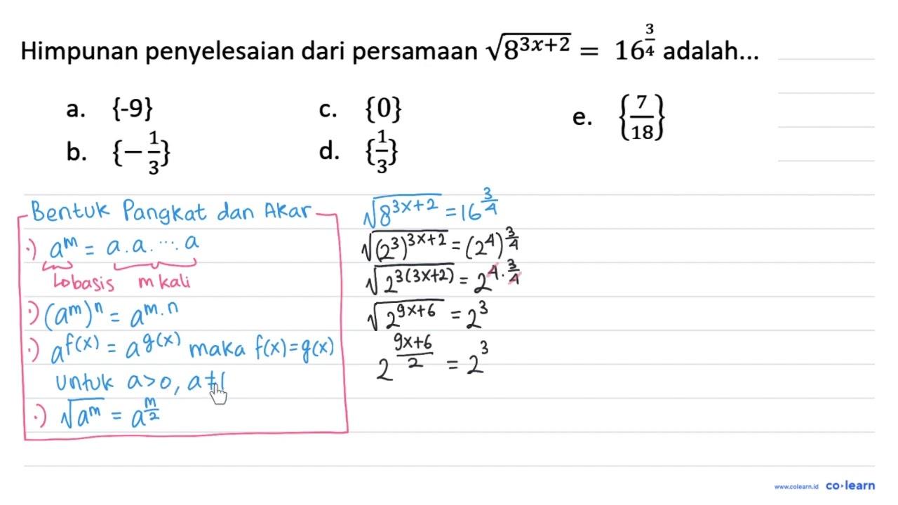 Himpunan penyelesaian dari persamaan akar(8^(3x +