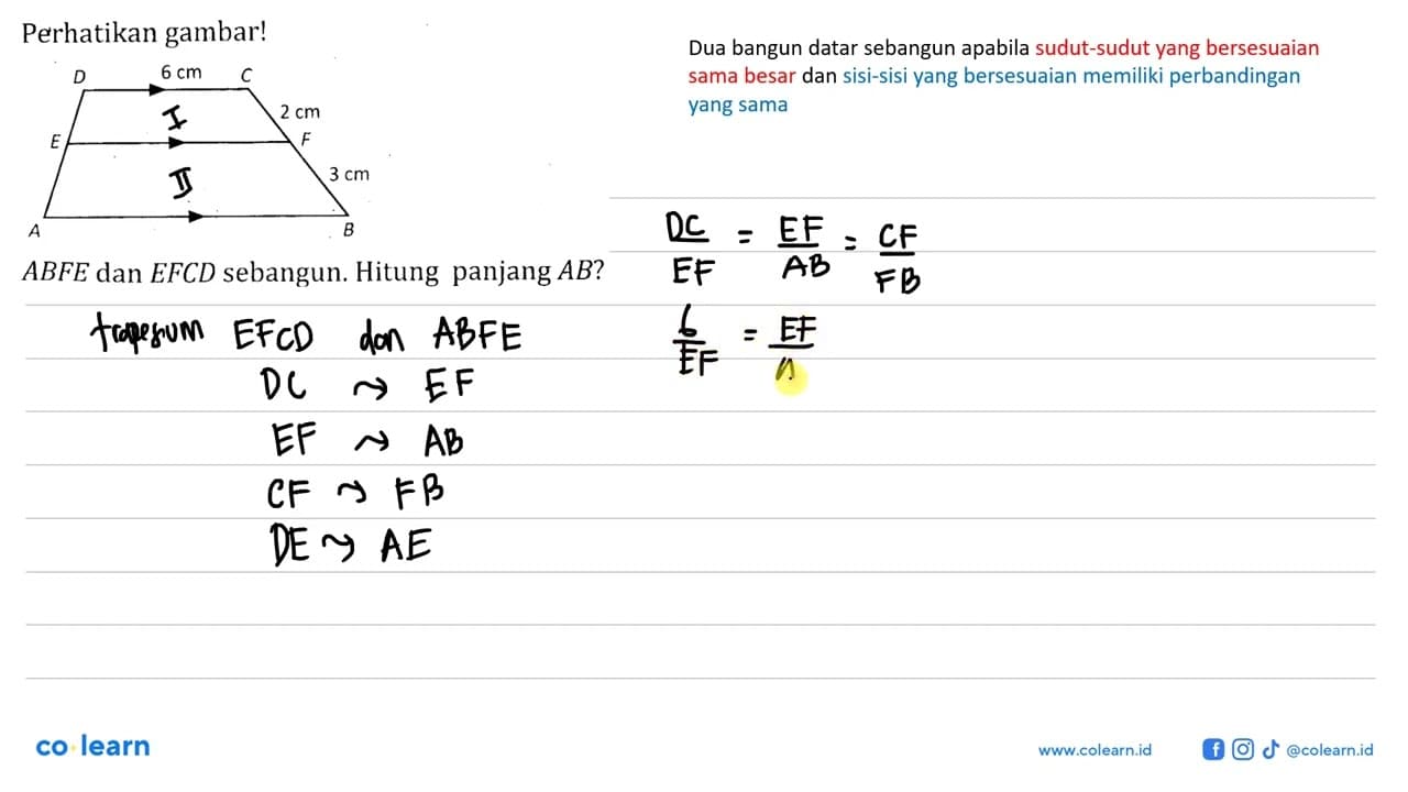 Perhatikan gambar! D 6 cm C 2 cm E F 3 cm AB ABFE dan EFCD