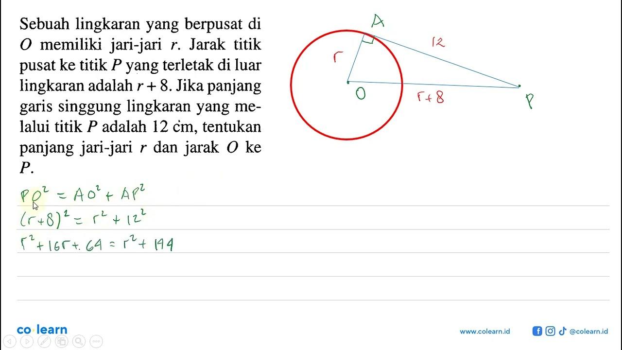 Sebuah lingkaran yang berpusat di O memiliki jari-jari r.