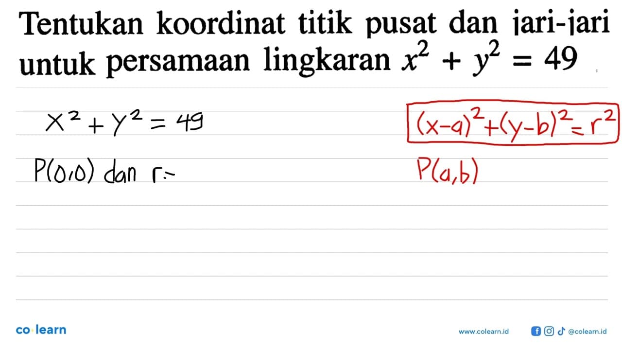 Tentukan koordinat titik pusat dan iari-iari untuk