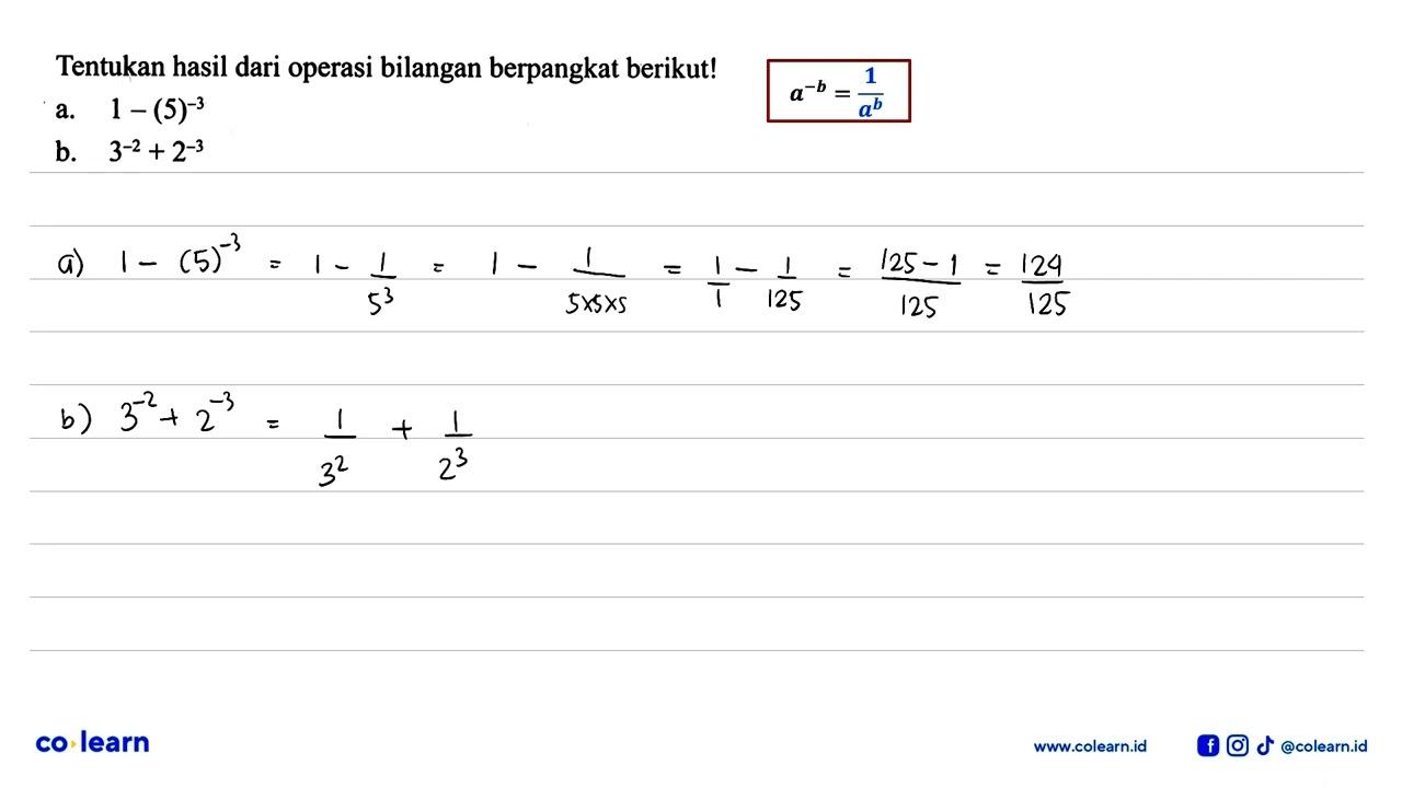 Tentukan hasil dari operasi bilangan berpangkat berikut!