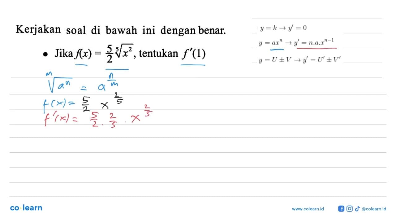 Kerjakan soal di bawah ini dengan benar.Jika f(x)=5/2