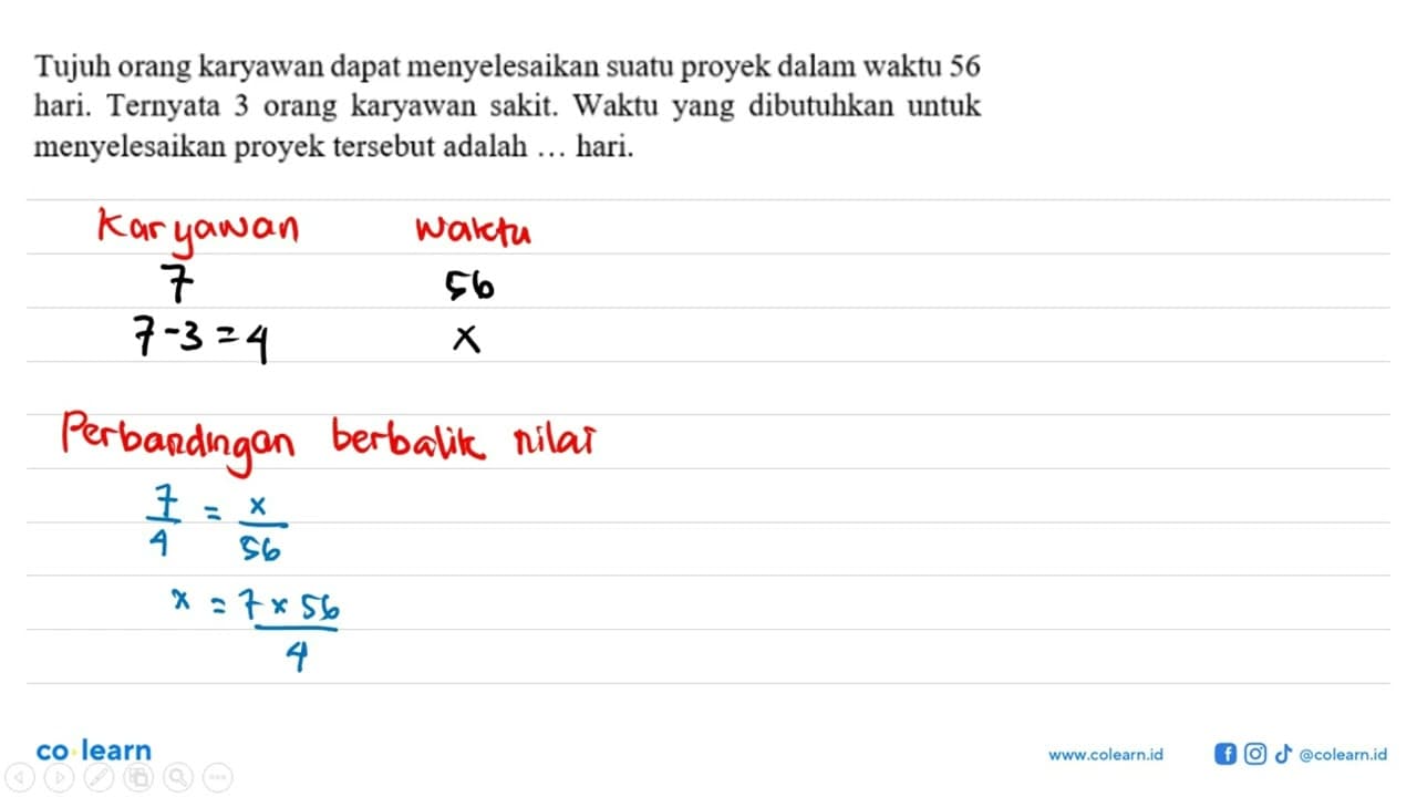 Tujuh orang karyawan dapat menyelesaikan suatu proyek dalam