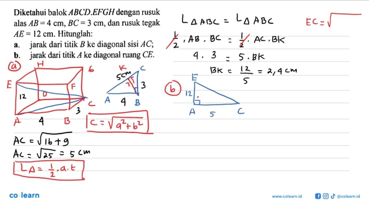 Diketahui balok ABCD.EFGH dengan rusuk alas AB = 4 cm, BC =