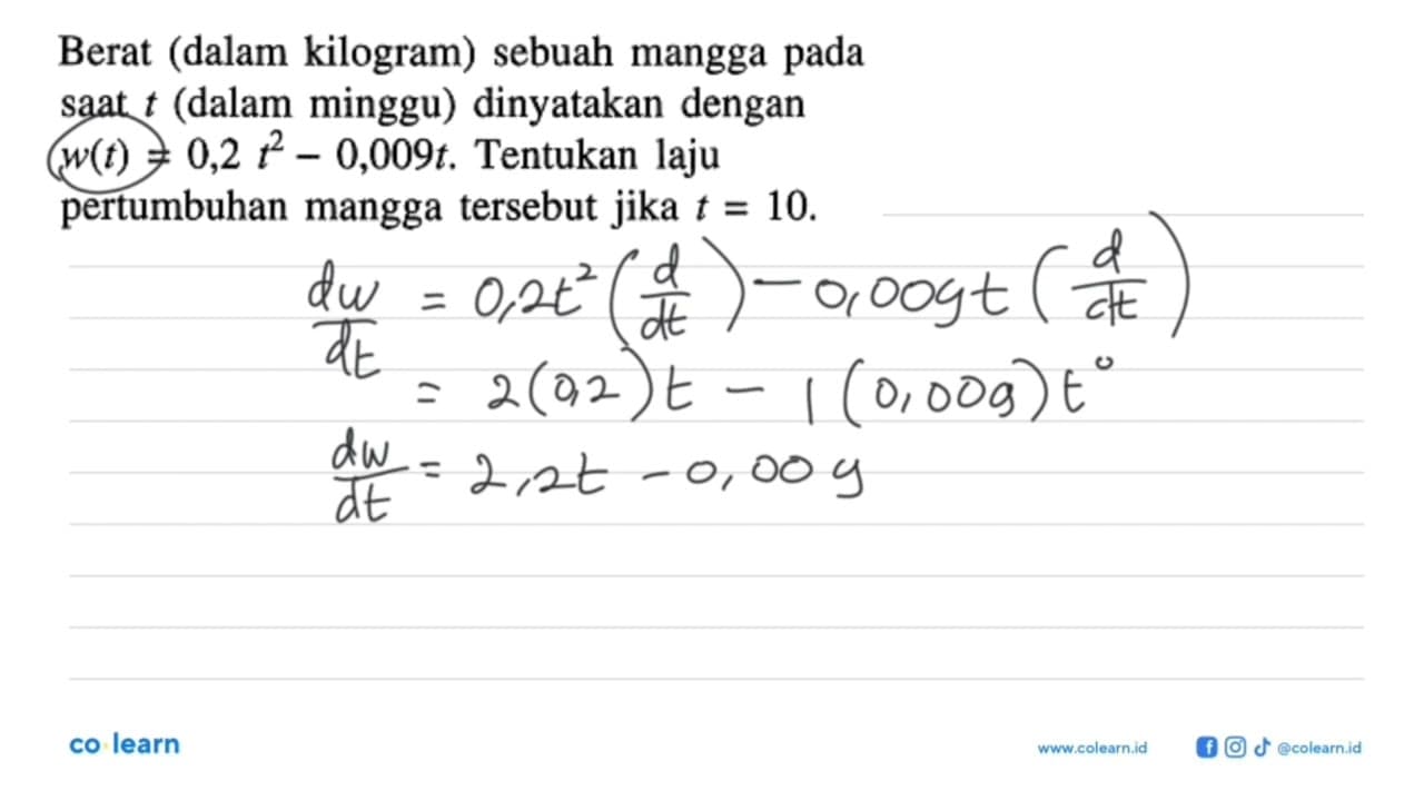 Berat (dalam kilogram) sebuah mangga pada saat t (dalam