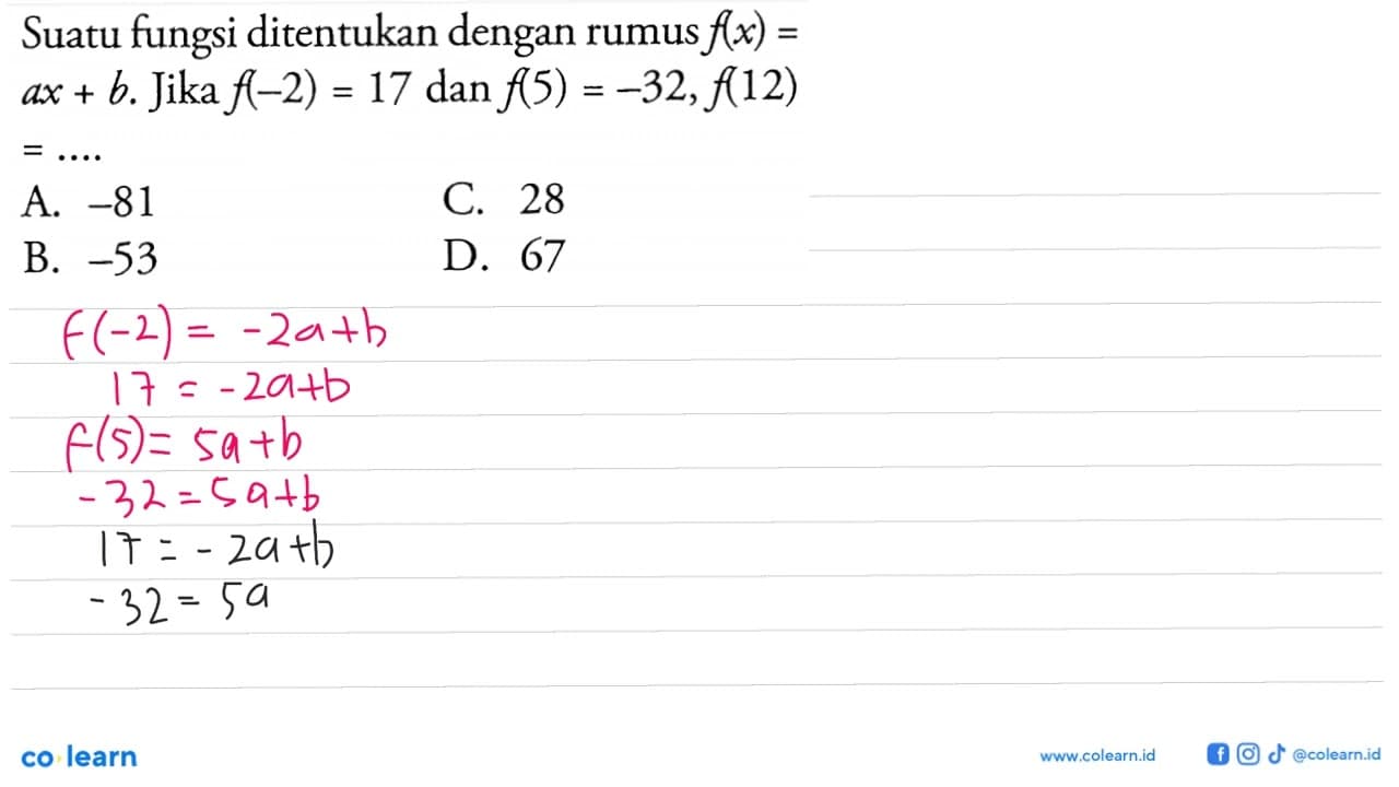 Suatu fungsi ditentukan dengan rumus fx) = ax + b. Jika